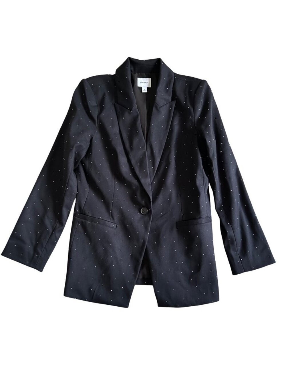 Nine West Womens Sz M Black Blazer With Subtle Rhinestone Accents Long Sleeve